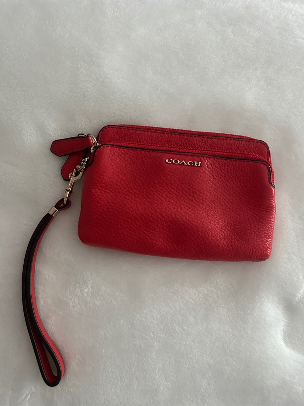 Coach Red Leather Wristlet Clutch / Wallet with Detachable Strap